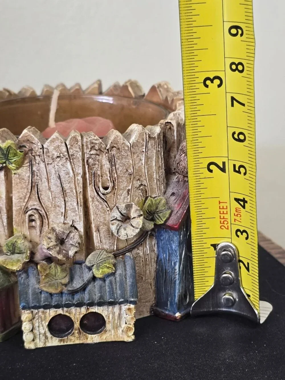 Birdhouse Themed Votive Candle Holder & Insert Rustic Tree Log Homespun Country